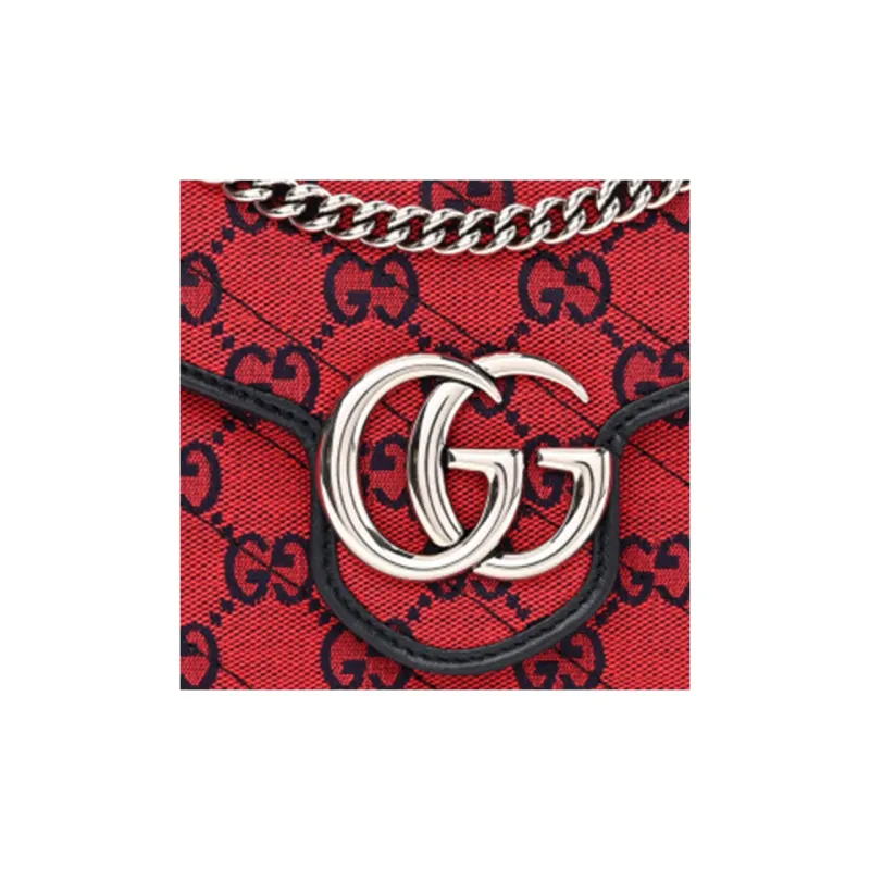 GUCCI Fabric With Leather Trim Chain Bag Flap Bag Shoulder Bag Crossbody Bag Women's Red/Blue-6