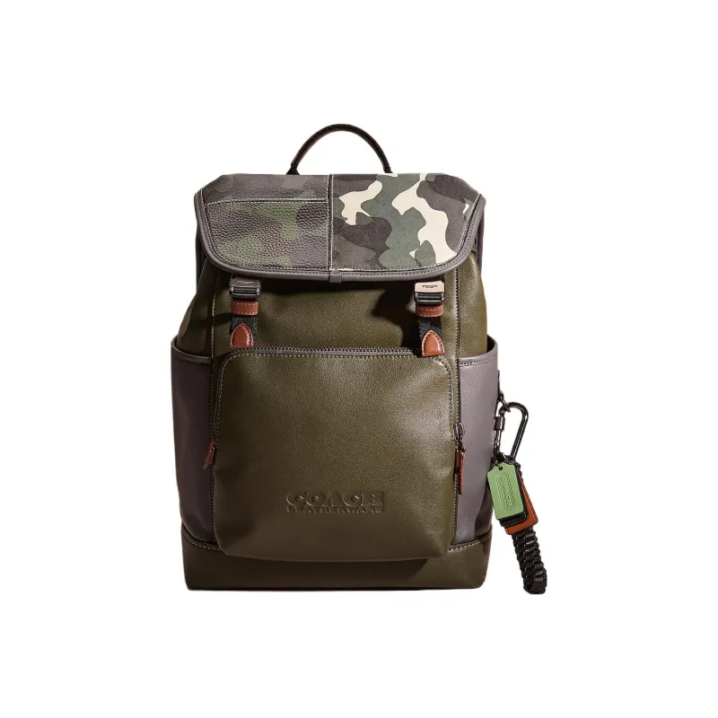 COACH Calfskin Backpack Tubas Men's Olive Green-0