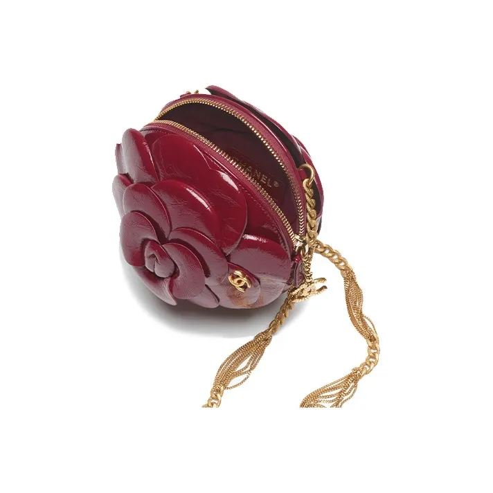 CHANEL Calfskin Camellia Evening Bag, Clutch, Shoulder Bag Women's Burgundy-2