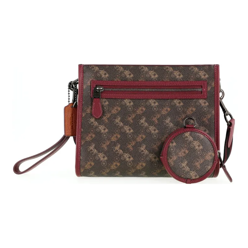 COACH Hitch Canvas With Leather Combo Bag Handheld Shoulder Bag Crossbody Bag Medium Size Men's Dark Brown & Monogram-2