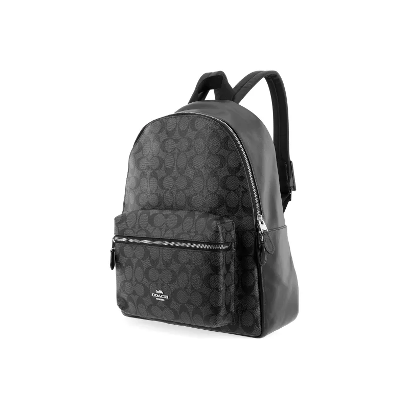 COACH Charlie Canvas With Calfskin Backpack Large Size Unisex Black-4