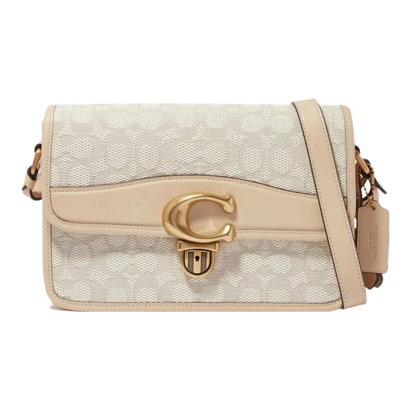 COACH Studio Cow Leather With Textile Envelope Bag Crossbody Bag Shoulder Bag Women's Ivory White With Beige-4