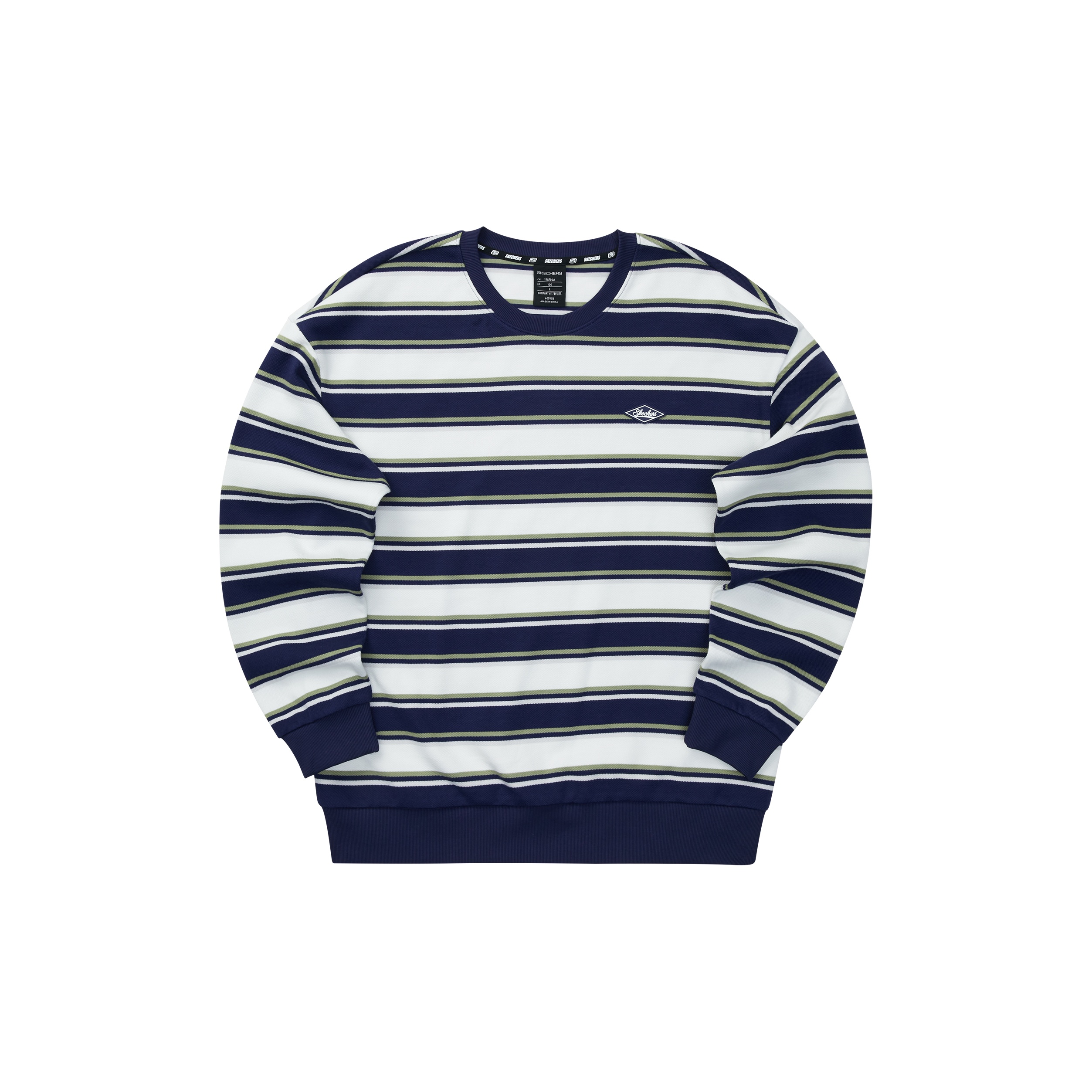 Skechers Colorful Sweatshirt Unisex Navy Blue white Mixed Stripe 03UB POIZON