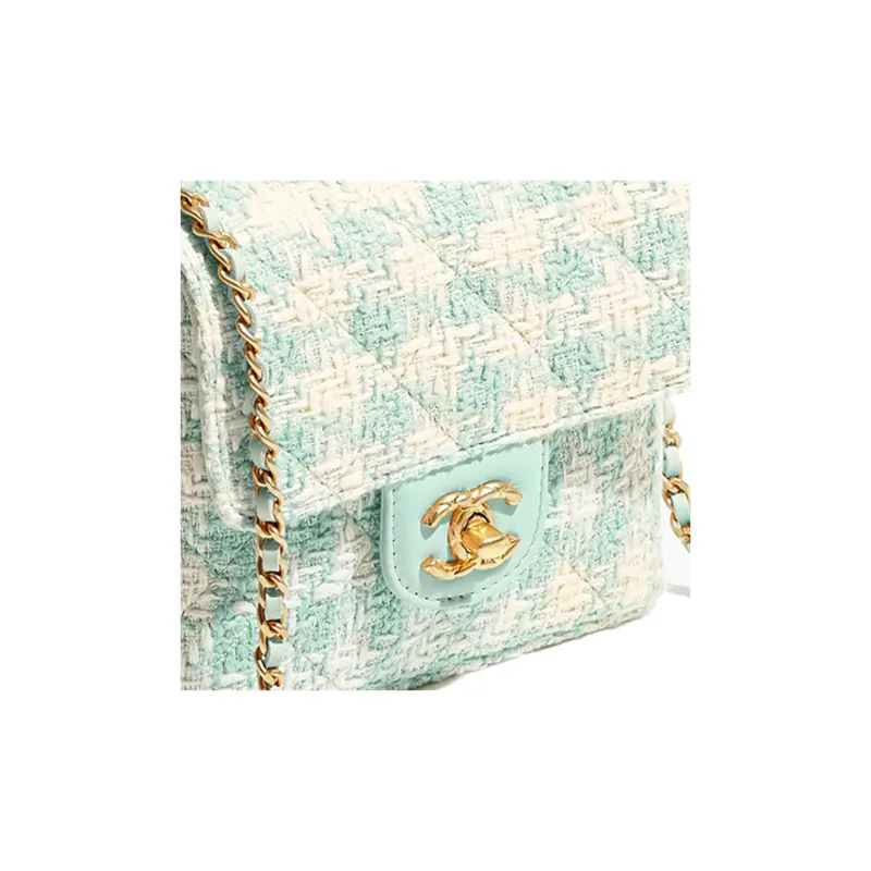 CHANEL Tweed With Lambskin Flap Bag, Shoulder Bag, Crossbody Bag, Handbag Mini Women's Light Blue-2