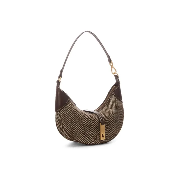 Polo Ralph Lauren Herringbone Tweed Handbag Shoulder Bag Mini Women's Brown-1