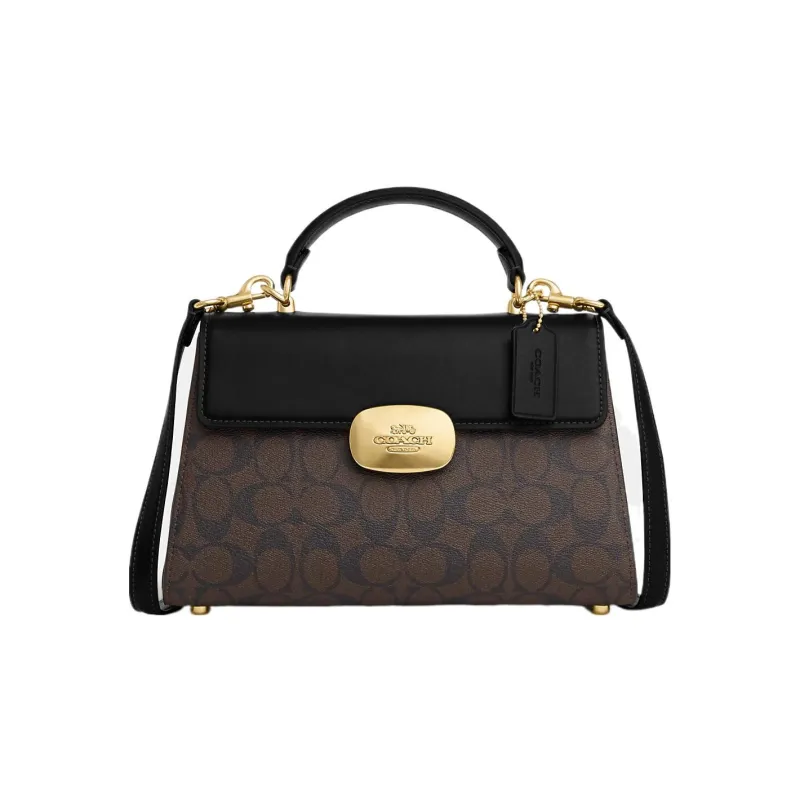 COACH Eliza Canvas With Leather Kelly Bag, Shoulder Bag, Crossbody Bag, Handbag Tubas Women's Brown Black-0