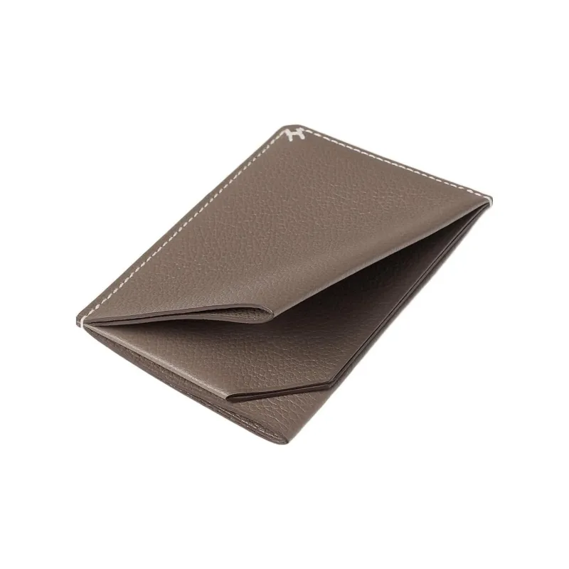 HERMES Calfskin Card Holder Unisex 18 Etoupe Elephant Gray-1