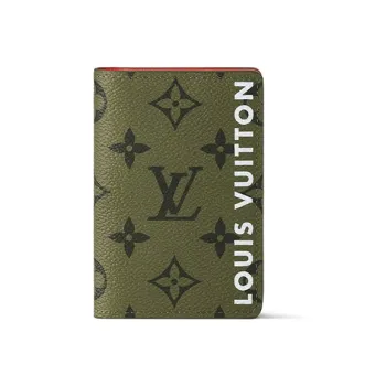 LOUIS VUITTON Pocket Organizer Khaki Green/Vermillion Red