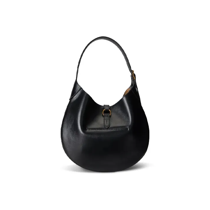 Polo Ralph Lauren Polo ID Leather Handbag, Shoulder Bag Medium Size Women's Black-2