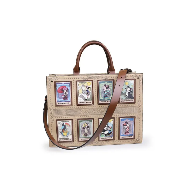 Disney Minnie Series Pu Tote Bag, Shopping Bag, Shoulder Bag, Crossbody Bag, Handbag Large Size Women's Beige Apricot-2
