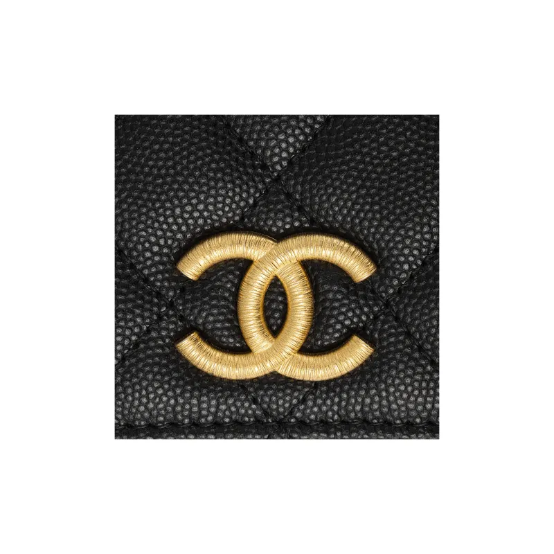 CHANEL Grain Embossed Shiny Caviar Calfskin Flap Wallet Trumpets Women's Black-5