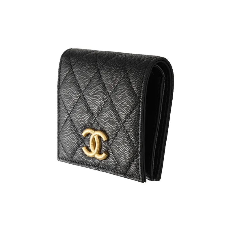 CHANEL Grain Embossed Shiny Caviar Calfskin Flap Wallet Trumpets Women's Black-1