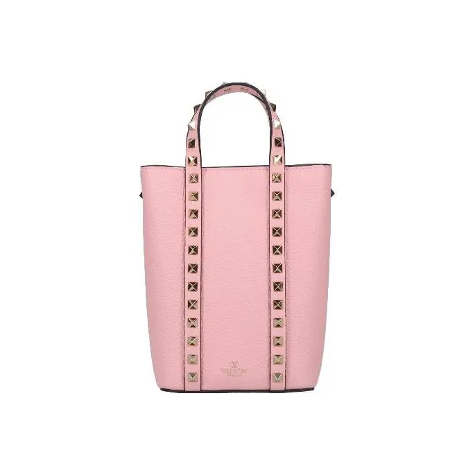Valentino Rockstud Grained Leather Tote Bag Shopping Bag Shoulder Bag Crossbody Bag Handbag Mini Women's Pink-0