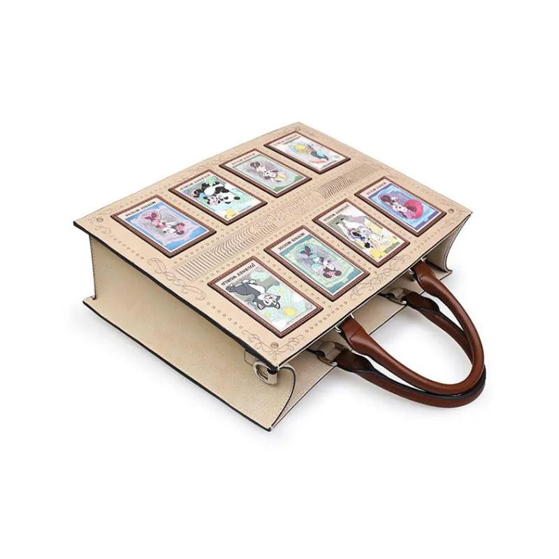 Disney Minnie Series Pu Tote Bag, Shopping Bag, Shoulder Bag, Crossbody Bag, Handbag Large Size Women's Beige Apricot-4
