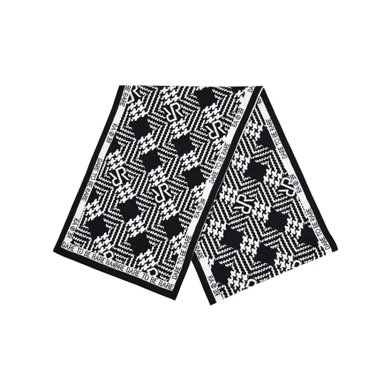 RARE Knit Scarves Unisex Black White-2