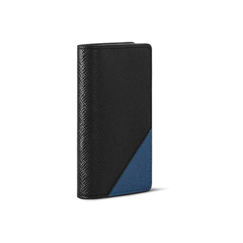LOUIS VUITTON Taïga Cow Leather Wallet Regular Men's Black/Peacock Blue-1