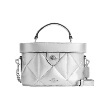 COACH Kay Calfskin Box Bag, Handbag, Shoulder Bag, Crossbody Bag Trumpets Women's Silver