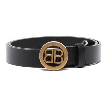Balenciaga Solid Color Decoration Smooth Buckle Leather Belts Women's Black Width  2.5cm