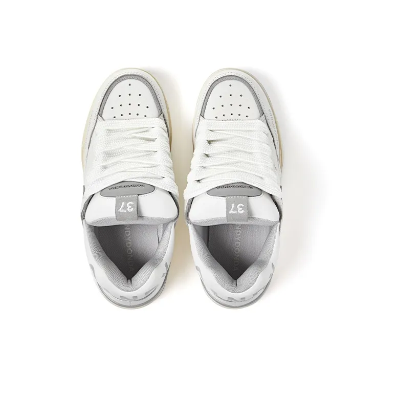 CANDYDONDA Basic Color Scheme Low-Top Skateboard Shoes Unisex Gray White-4