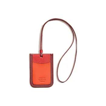 COACH Lanyard Leather ID Pocket Card Holder Regular Women's Red