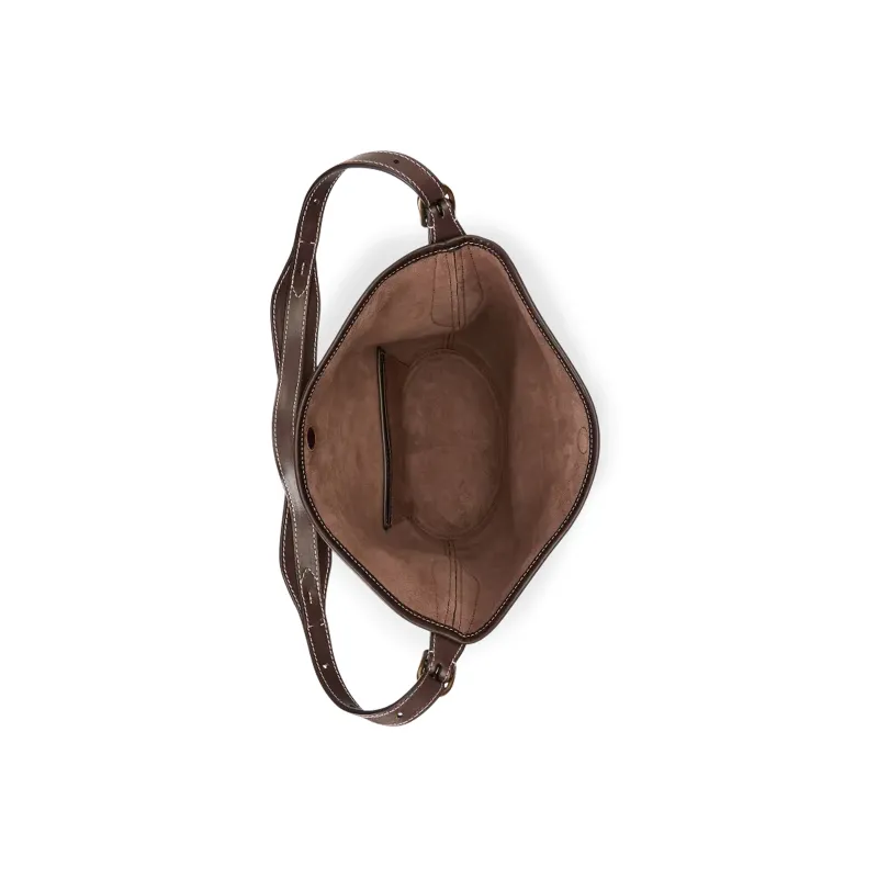 Polo Ralph Lauren Bellport Fabric Cow Leather Patchwork Bucket Bag Portable Crossbody Bag Shoulder Bag Women's Brown-3