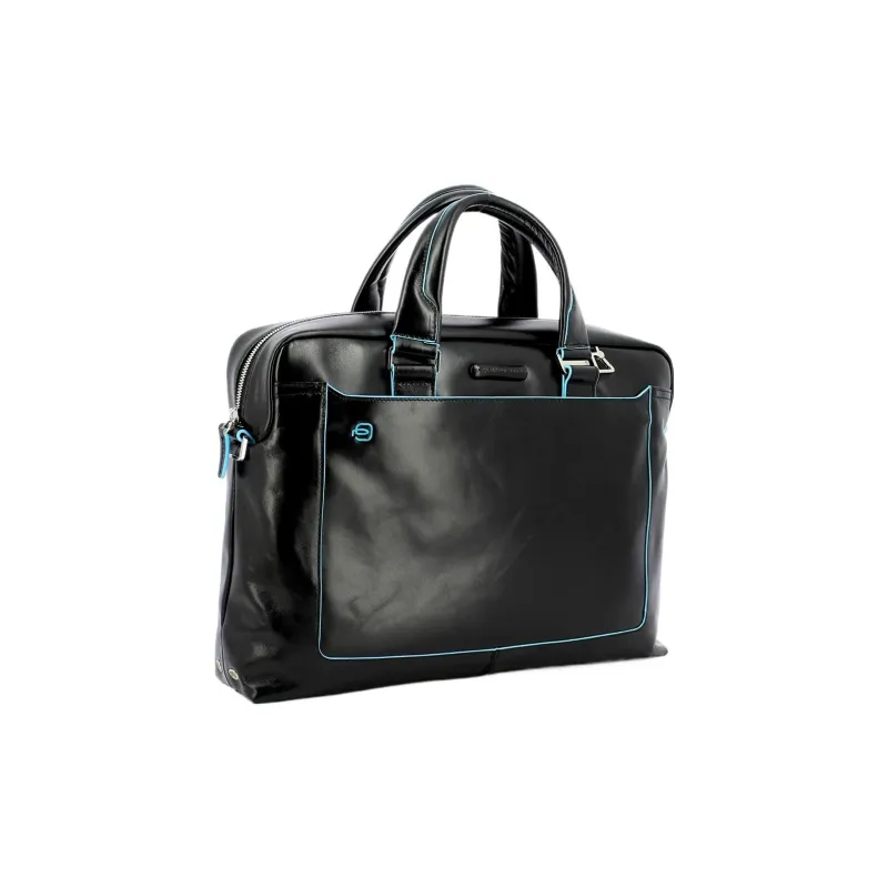 PIQUADRO Leather Laptop Bags Briefcase Shoulder Bag Crossbody Bag Handbag Unisex Black-4