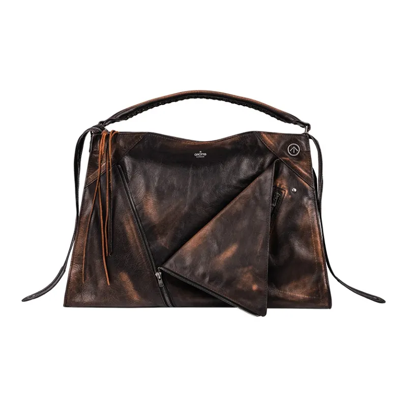 GROTTO Cow Leather Patchwork With Sheepskin Shoulder Bag Crossbody Bag Handbags Large Size Unisex Night Silver-1