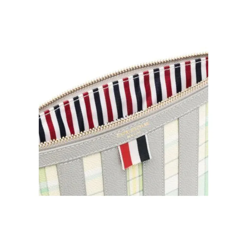 THOM BROWNE Plaid Checked Printed Zipped Clutch Bag-4