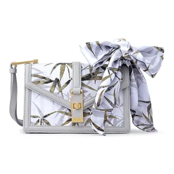 FION Fabric Shoulder Bag Crossbody Bag Small Size Women's Gray