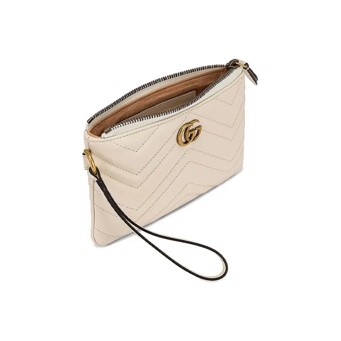 GUCCI GG Marmont Embossed Leather File Folder Coin Purse Clutch Women's White-3