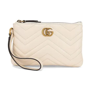 GUCCI GG Marmont Embossed Leather File Folder Coin Purse Clutch Women's White