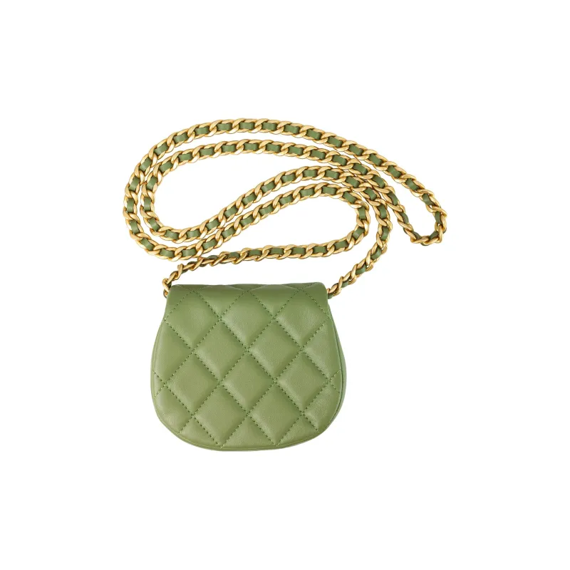 CHANEL Cow Leather Dome Bag, Saddle Bag, Shoulder Bag, Crossbody Bag Women's Avocado Green-2