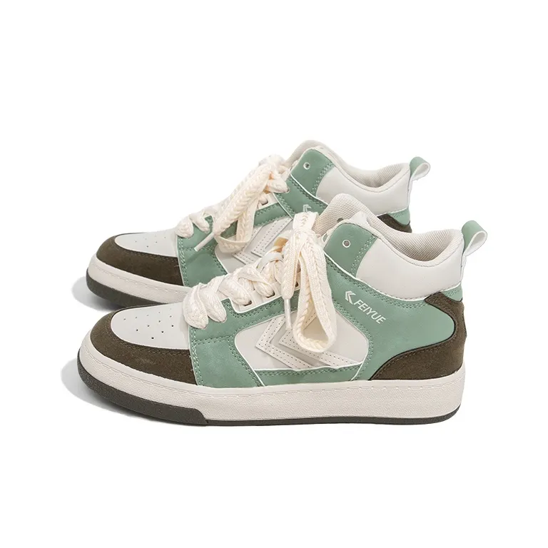 Feiyue Slip Resistant, Abrasion Resistant, Breathable High Top Skateboard Shoes Unisex Beige/Green-2