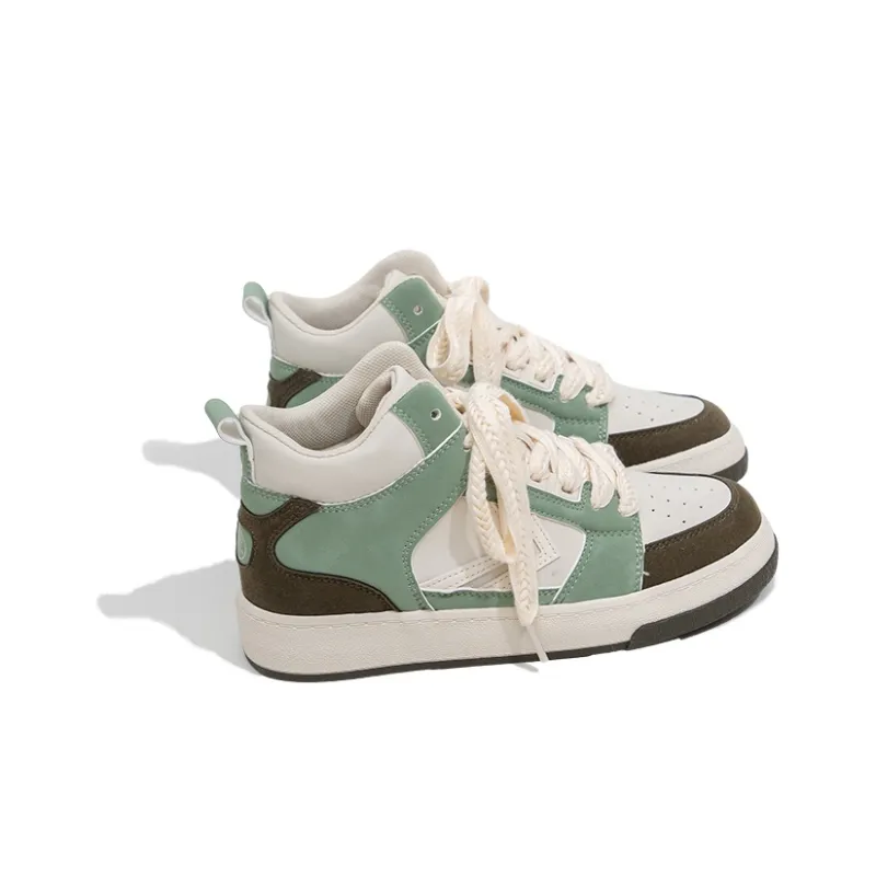 Feiyue Slip Resistant, Abrasion Resistant, Breathable High Top Skateboard Shoes Unisex Beige/Green-1