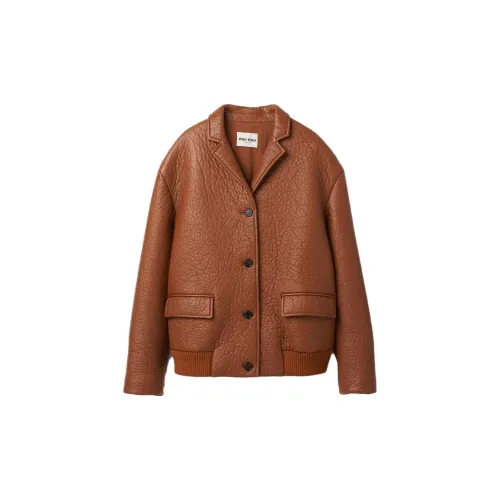 MIU MIU Leather Jackets Women's Brown