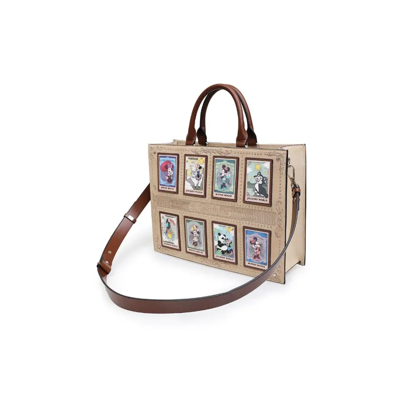 Disney Minnie Series Pu Tote Bag, Shopping Bag, Shoulder Bag, Crossbody Bag, Handbag Large Size Women's Beige Apricot-3