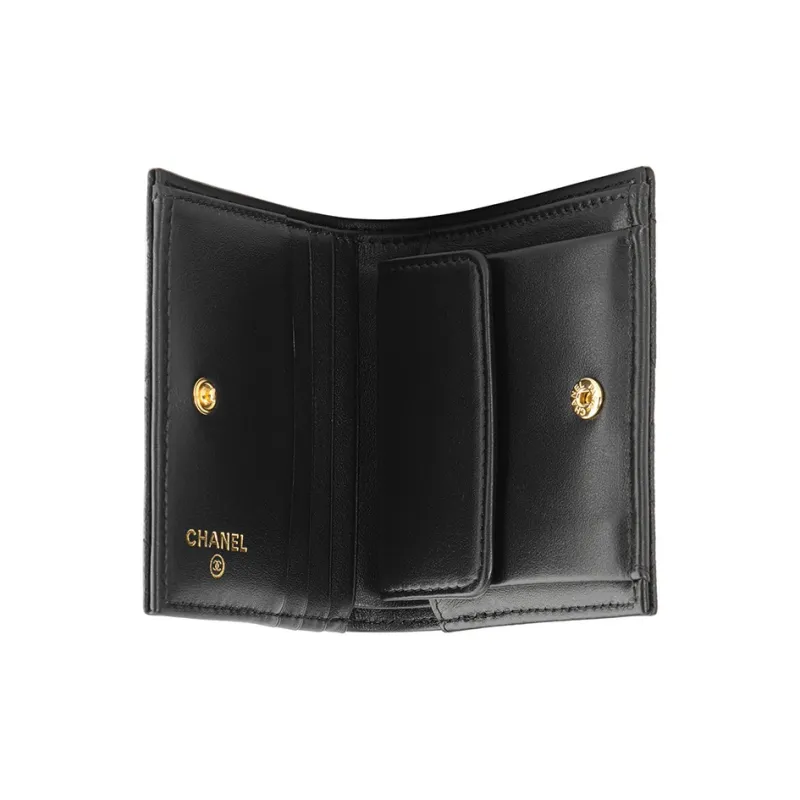 CHANEL Grain Embossed Shiny Caviar Calfskin Flap Wallet Trumpets Women's Black-3