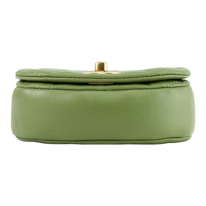 CHANEL Cow Leather Dome Bag, Saddle Bag, Shoulder Bag, Crossbody Bag Women's Avocado Green-3