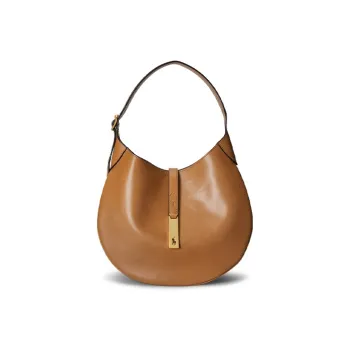 Polo Ralph Lauren Polo ID Cow Leather Handbag Medium Size Women's Light Brown
