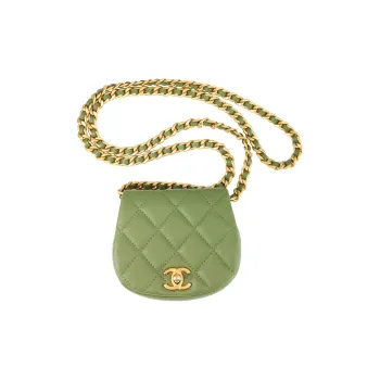 CHANEL Cow Leather Saddle Bag, Dome Bag, Coin Purse, Shoulder Bag, Crossbody Bag Women's Avocado Green