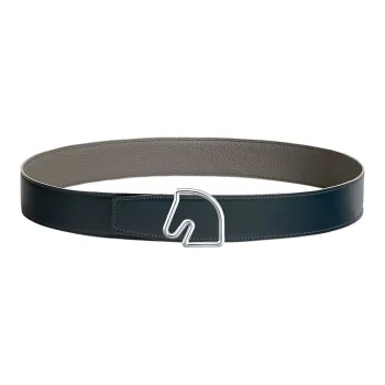 HERMES Solid Color Decoration Tete De Cheval Smooth Buckle Calfskin Leather Belts Men's Black Width  3.8CM