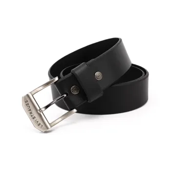 Levis Logo Letter Stamped Pin Buckle Cow Leather Leather Belts Men's Black Width 3.9CM