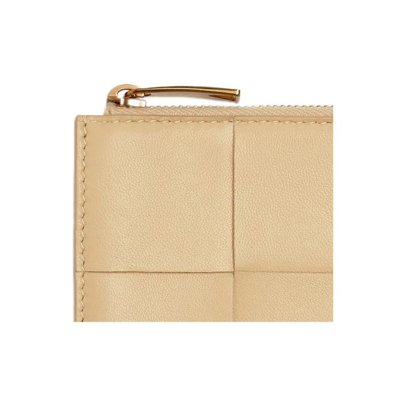 Bottega Veneta Sheepskin Cow Leather Patchwork Wallets Card Holders Women's Beige-2