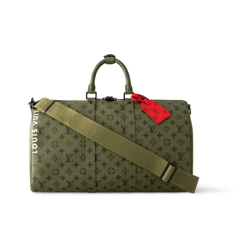 LOUIS VUITTON Keepall Bandouliere 45 Khaki Green/Vermillion Red