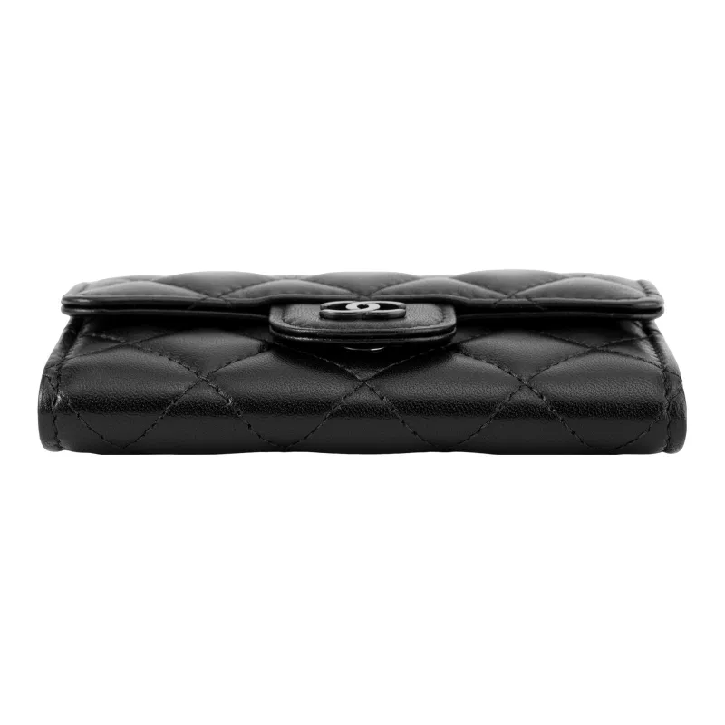 CHANEL Lambskin Card Holder Women's Black-4