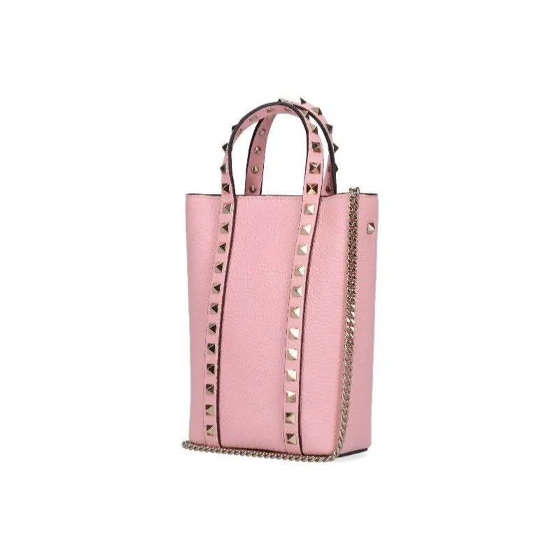 Valentino Rockstud Grained Leather Tote Bag Shopping Bag Shoulder Bag Crossbody Bag Handbag Mini Women's Pink-1
