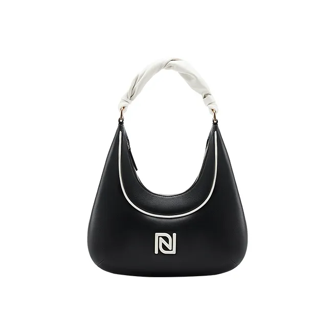 ROSA HERMOSO Top Grain Sheepskin Shoulder Bag Crescent Bag Women's Black & Ecru & Coffee-0