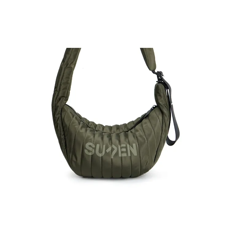 SUREN Fabric Dumpling Bag Shoulder Bag Large Size Unisex Khaki/Space Silver/Pine Wood Green-3