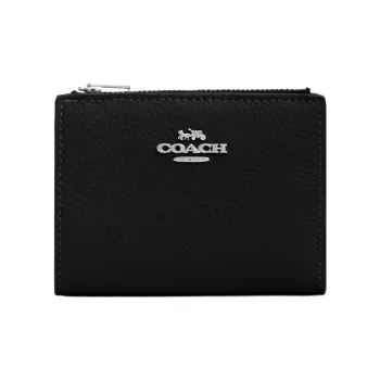COACH Bifold Pebbled Leather Coin Purses Wallets Small Size Women's Black