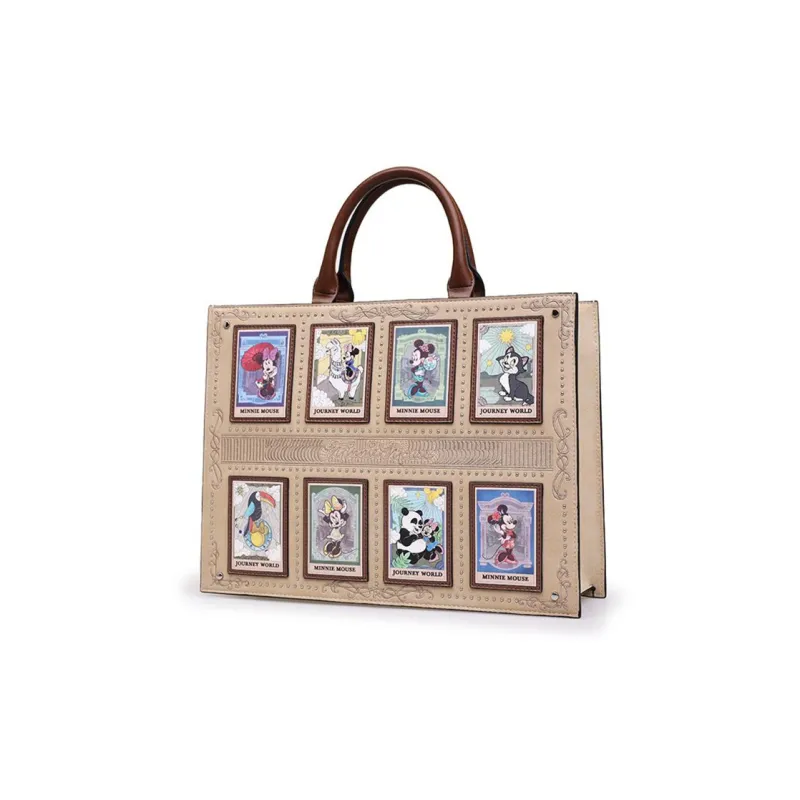Disney Minnie Series Pu Tote Bag, Shopping Bag, Shoulder Bag, Crossbody Bag, Handbag Large Size Women's Beige Apricot-1